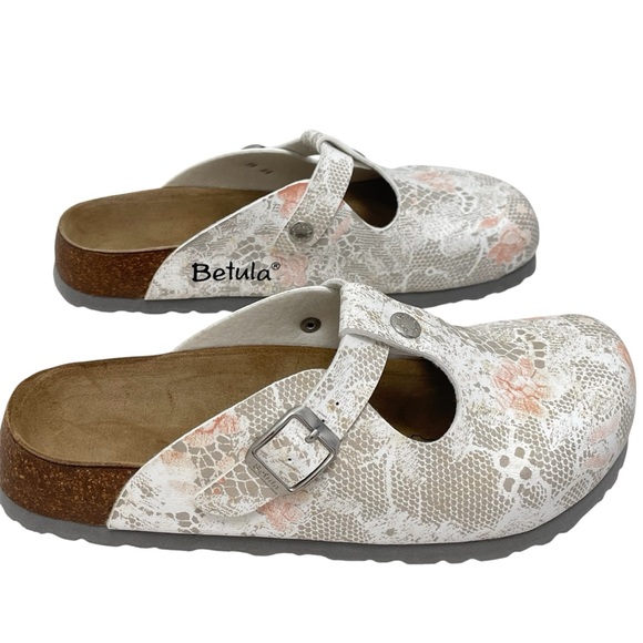 Betula By Birkenstock Floral Pink Brown Boston Clogs Size Ladies 7 Mens 5 - Picture 4 of 11